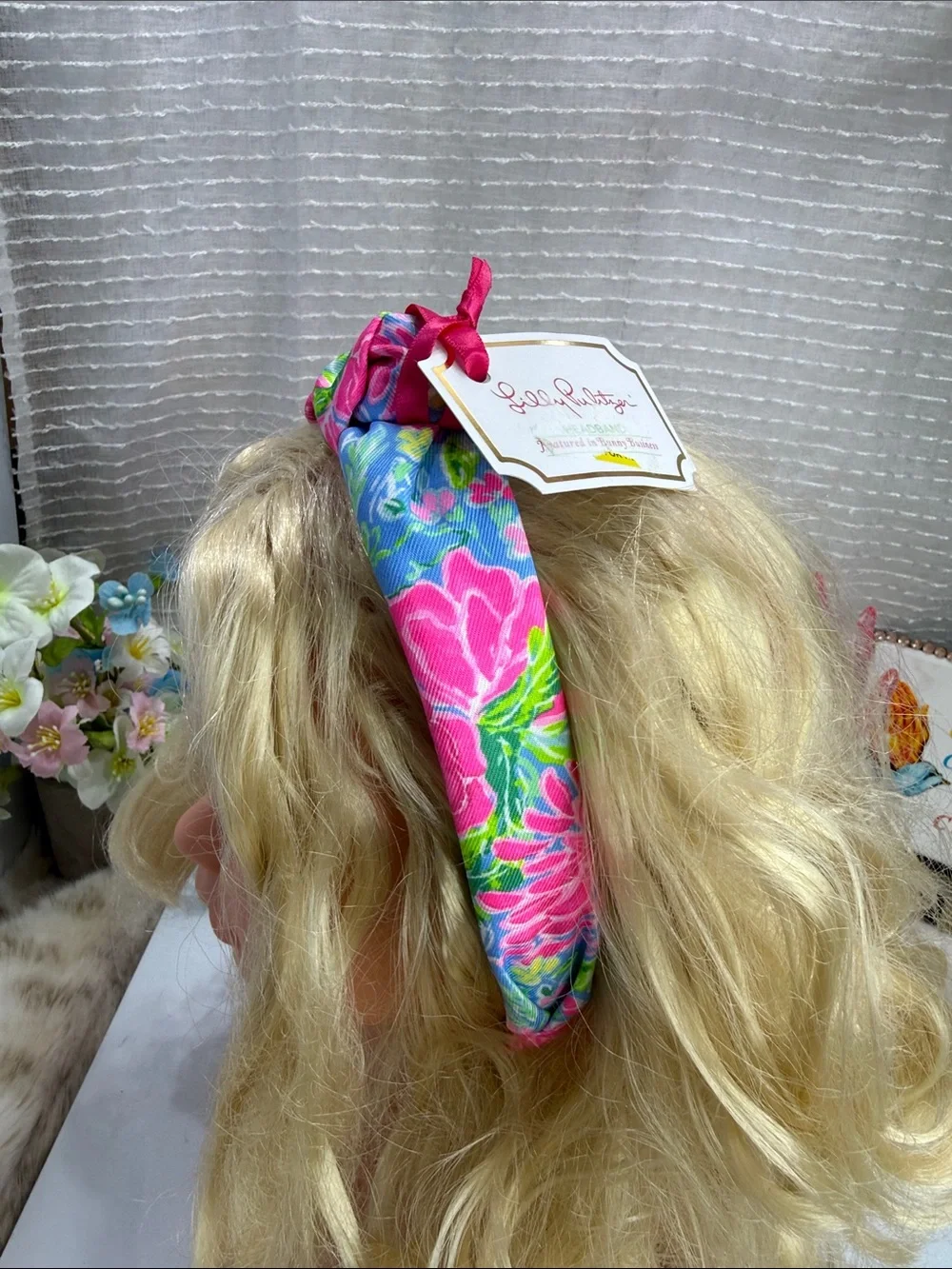 (H) Lilly Pulitzer Pink, Blue & Green Floral Knot Headband